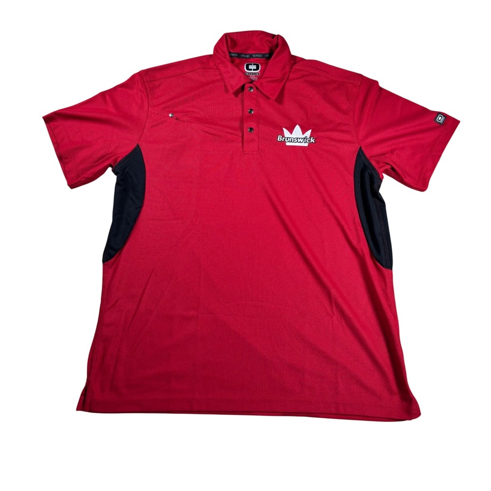 OGIO Mens XL Brunswick Bowling Polo Shirt Red Black Short Sleeve Performance